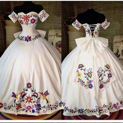 Embroidered White Quinceañera Dress 