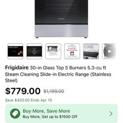 Frigidaire 30 in glass top 5 burners self cleaning air fryer electric range steel stainless stove