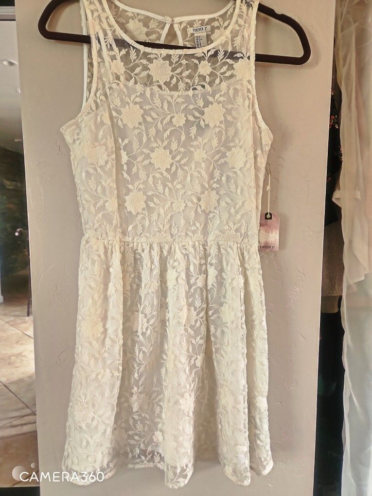 Spring Flower Pattern Dress, Cream