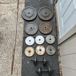 240 Pound 1” Standard Weight Lifting Plate Set with Barbell and Dumbbell Handles