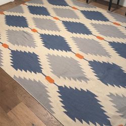 9ft × 12ft West Elm Regal Blue Phoenix Wool Dhurrie Rug