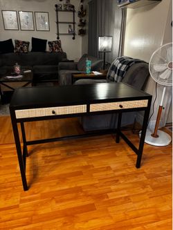 Black front Desk with caned drawers