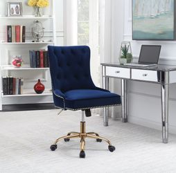 Upholstered Office Chair With Nailhead Blue And Brass $199! Best Prices!