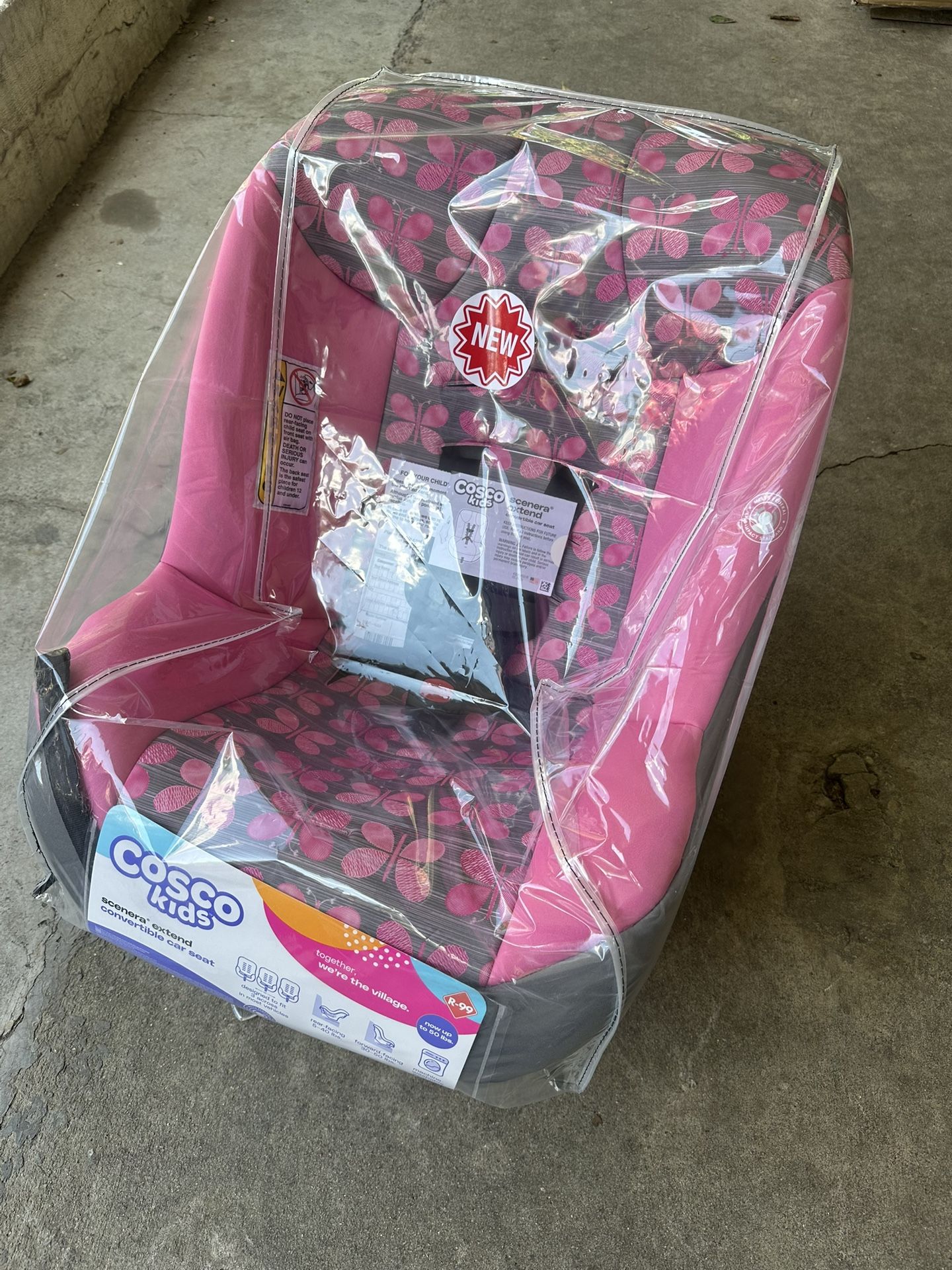 Cosco Kids Scenera Extend Infant & Toddler Convertible Car Seat, Pink Butterfly, Unisex