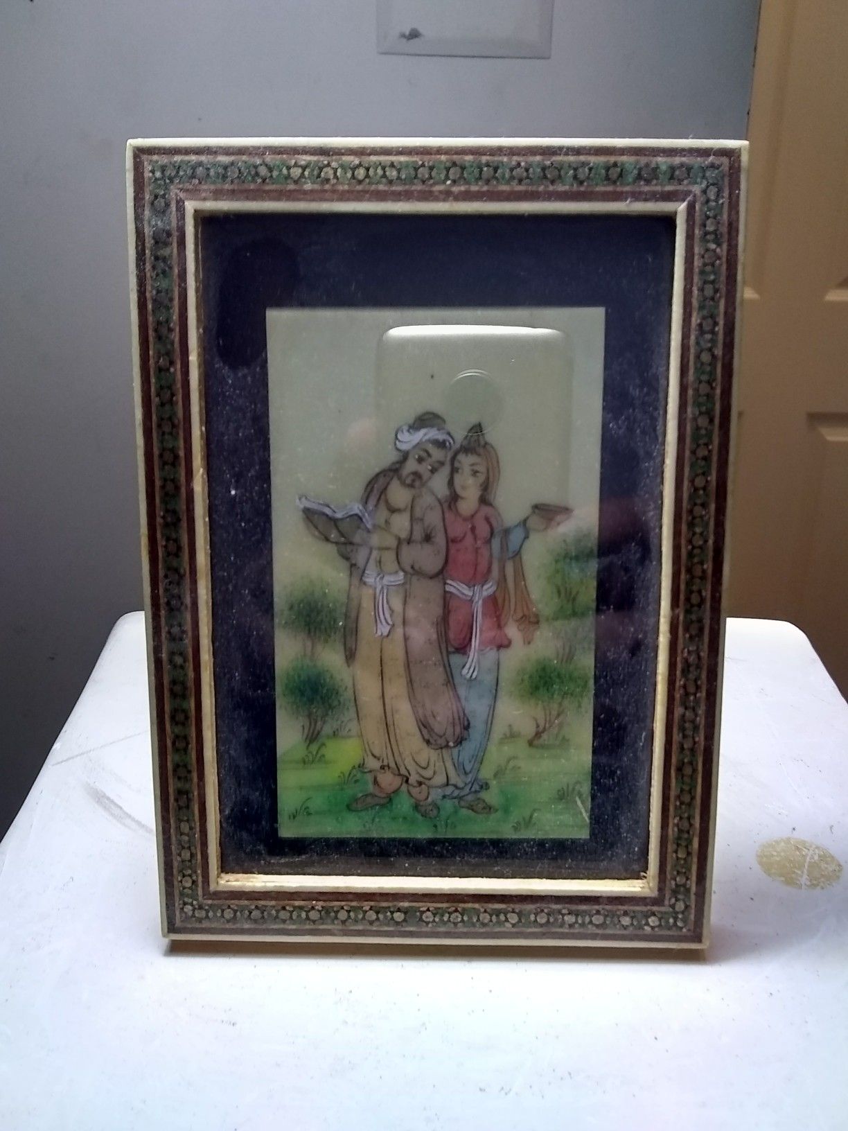 Vintage Persian Khatam Miniature Framed