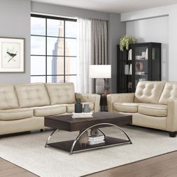 Brand New Biege Top Grain Leather Sofa + Loveseat 2PCs Set