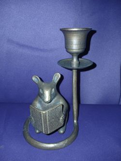 Bronze cute little mouse candle holder