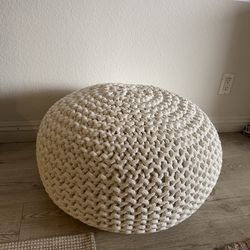 Ling Knit Filled Ottoman White Round Pouf