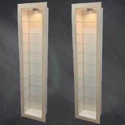 Set of 2 Lighted Wall Display Cabinets w/ Glass Shelves