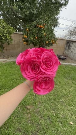 Loose Hot Pink Ribbon Roses