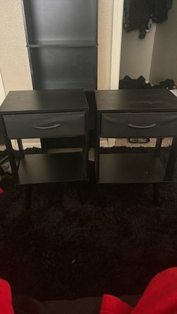Black Nightstands with Drawer – Set of 2