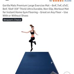 Gorilla Mats Premium Large Exercise Mat 7x4 x 8 Ultra Durable (have 2 available) - blue