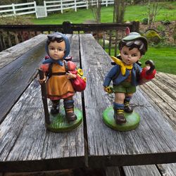 Vintage Hummel like 10” Ceramic Boy and Girl Figurines, very good condition