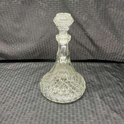 Vintage Cut Glass Flat Bottom Ship Decanter With Stopper 