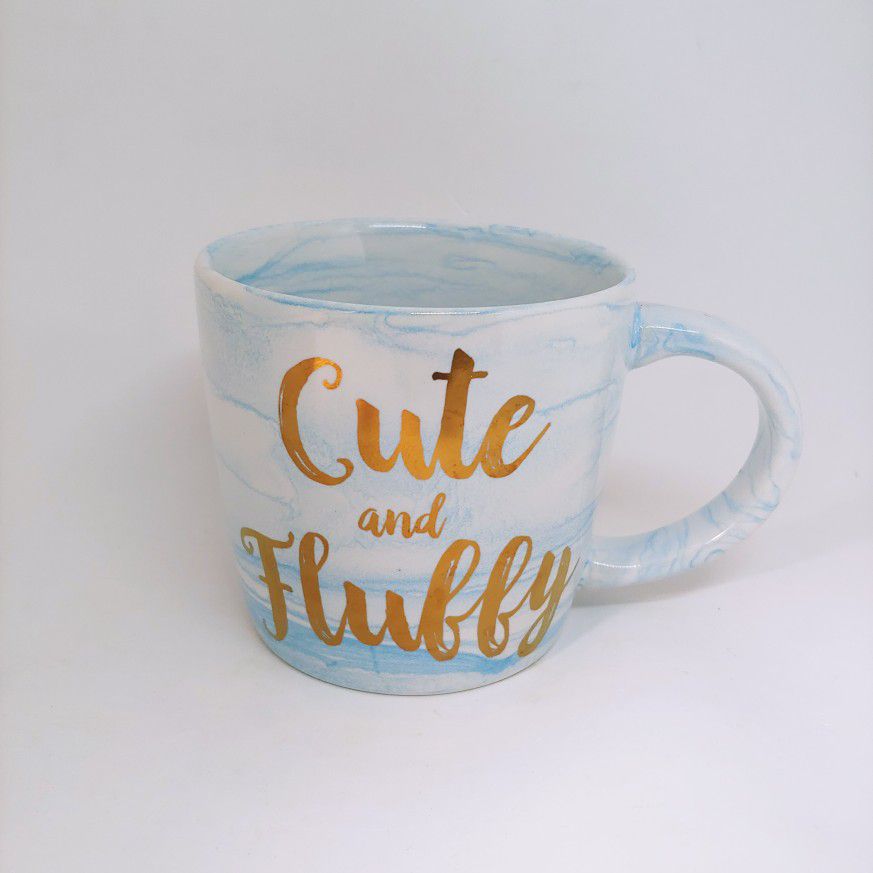 Disney Stitch Authentic " Cute and Fluffy " Coffee Mug Gold Blue Marble Print 