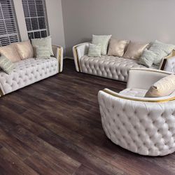 Fanci Ivory Velvet Sofa & Loveseat