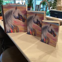 NEW (Set of 3)  HORSE  decorative book boxes (13.5”x10.5”x 3.5”), 11”x8x3.5”)  8.5x6x2.5”)