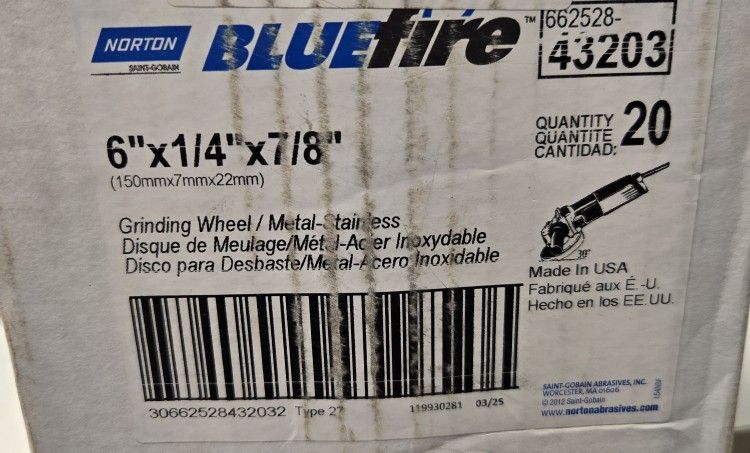 Norton Bluefire 6" Grinding Wheel 20 Pack