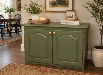 Gorgeous Velvety Olive Green Buffet / Sideboard Cabinet - Vintage Style