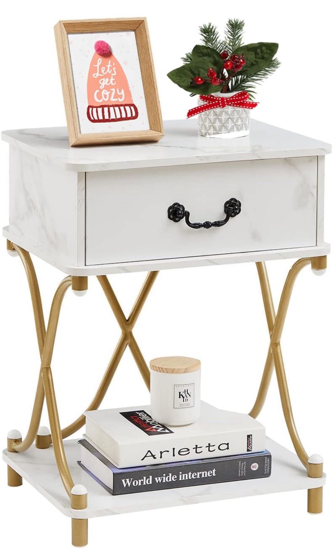 Gold Nightstands with Drawer ص