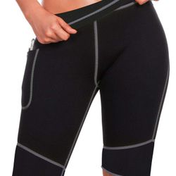 2XL TrainingGirl Women's Hot Neoprene Sauna Sweat Shorts with Pocket Weight Loss Slimming Pants Workout Body Shaper Yoga Leggings