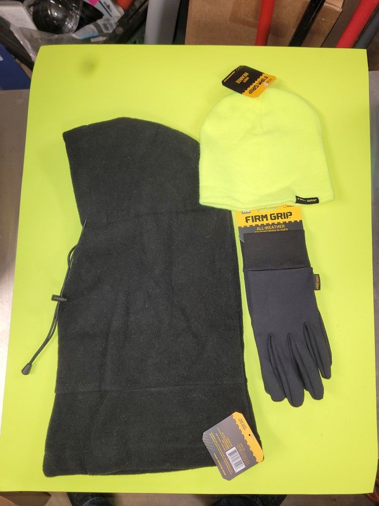 Firm Grip Fleece Balaclava, All Weather Touch Screen Gloves and Knit Beanie
