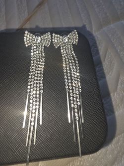 Crystal Bow Drop Tassel Earrings