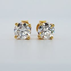 2ct (1ct each ) Round Cut Moissanite Stud Earrings 925 Sterling Silver with Certificate.