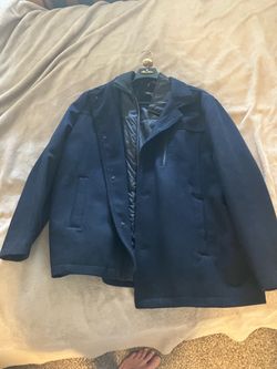 Kenneth Cole New York Men's Wool-Blend Car Coat with Zip Bib – Navy Blue – XXL