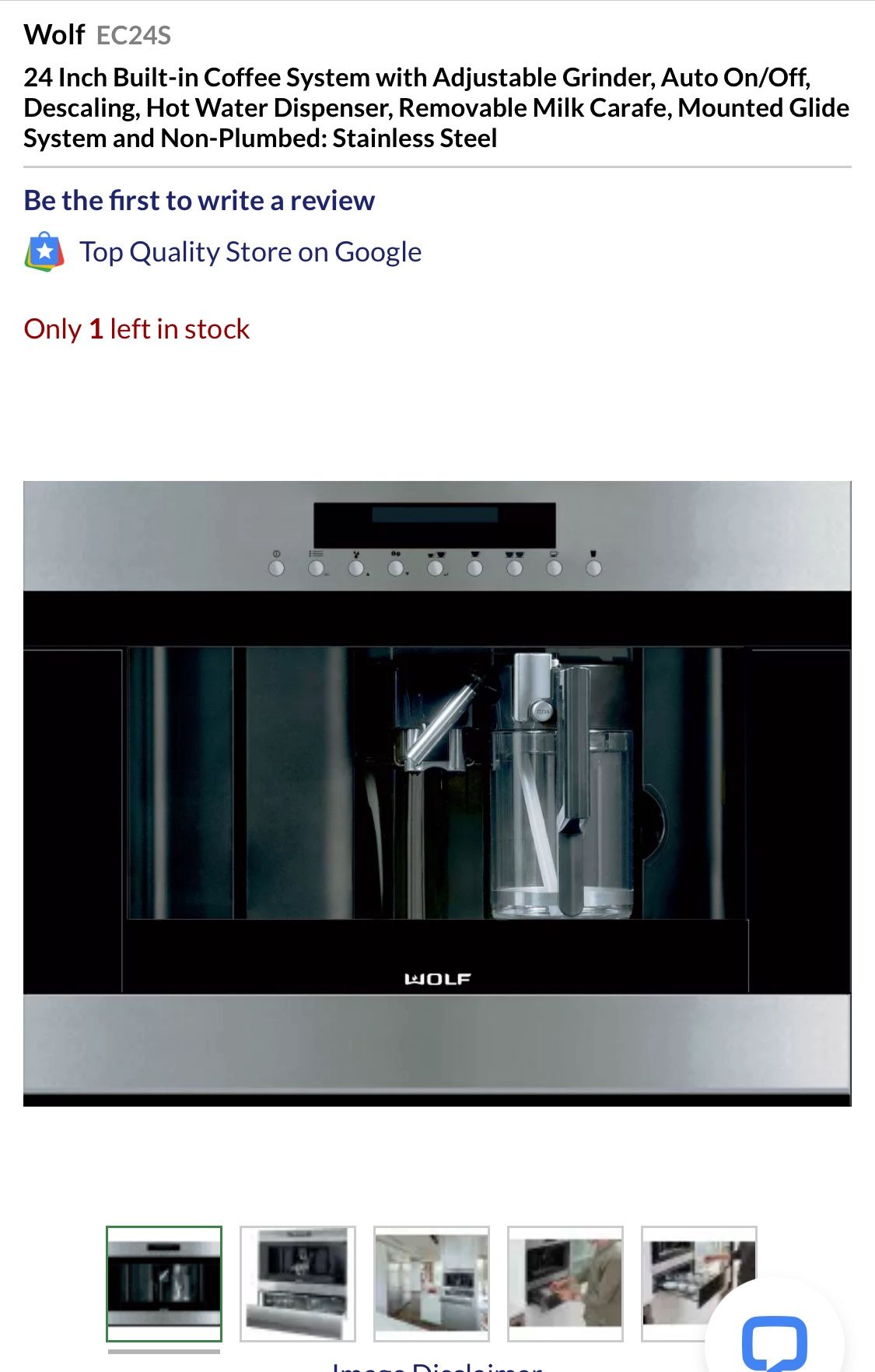 Wolf Built-In Coffee Machine – Model EC24S – Like New
