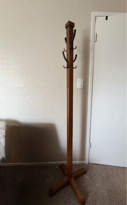 Solid wood and metal coat rack