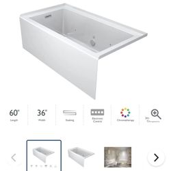 Jacuzzi Linea 60" x 36" Three Wall Alcove Soaking Bathtub with Left Drain and Heated Soak