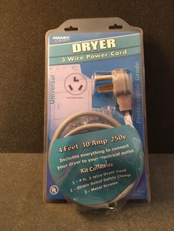 Dryer 3 Wire Power Cord 4 FT 30 AMP BRAND NEW