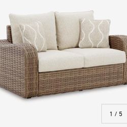 Home Garden Sandy Beige Bloom Outdoor Loveseat With Cushion

