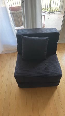 Dark Blue Corduroy Fold-Out Chair Bed