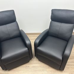 Two Faux Leather Black Recliner Chairs 