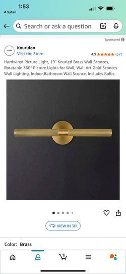 Knurled Brass Picture Light Hardwired, 19 ”