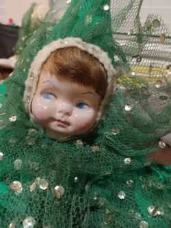 Mid-century Pixie Jester Doll in Green Sequin Outfit