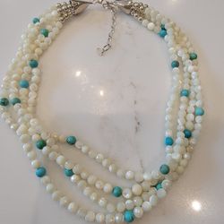 Mother of pearl & Turquose Beaded Necklace