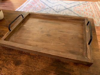 Rustic Wood Serving Tray with Metal Handles