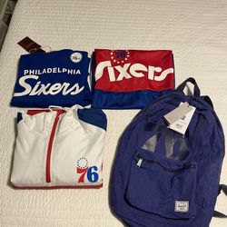 Sixers Pullover Jacket, Jersey, V-neck Jersey And Backpack
