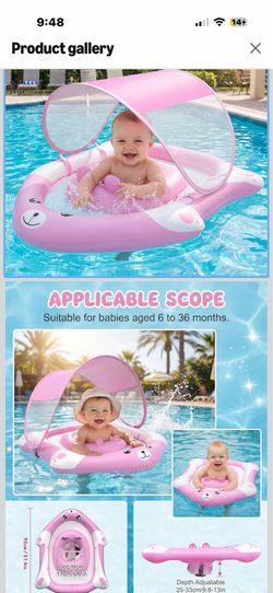 Baby Pool Float, Double Air Chambers Anti-Rollover Toddler Swimming Floats with UPF 50+ Canopy, Sound Toys, Adjustable Safety Seat Float for Boys and 