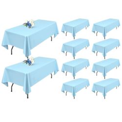 Showgeous 10 Pack Light Blue Tablecloth - 60 x 102 Inch Rectangle, Wrinkle Resistant Washable Polyester Table Cover for Wedding, Dining Table, Buffet 