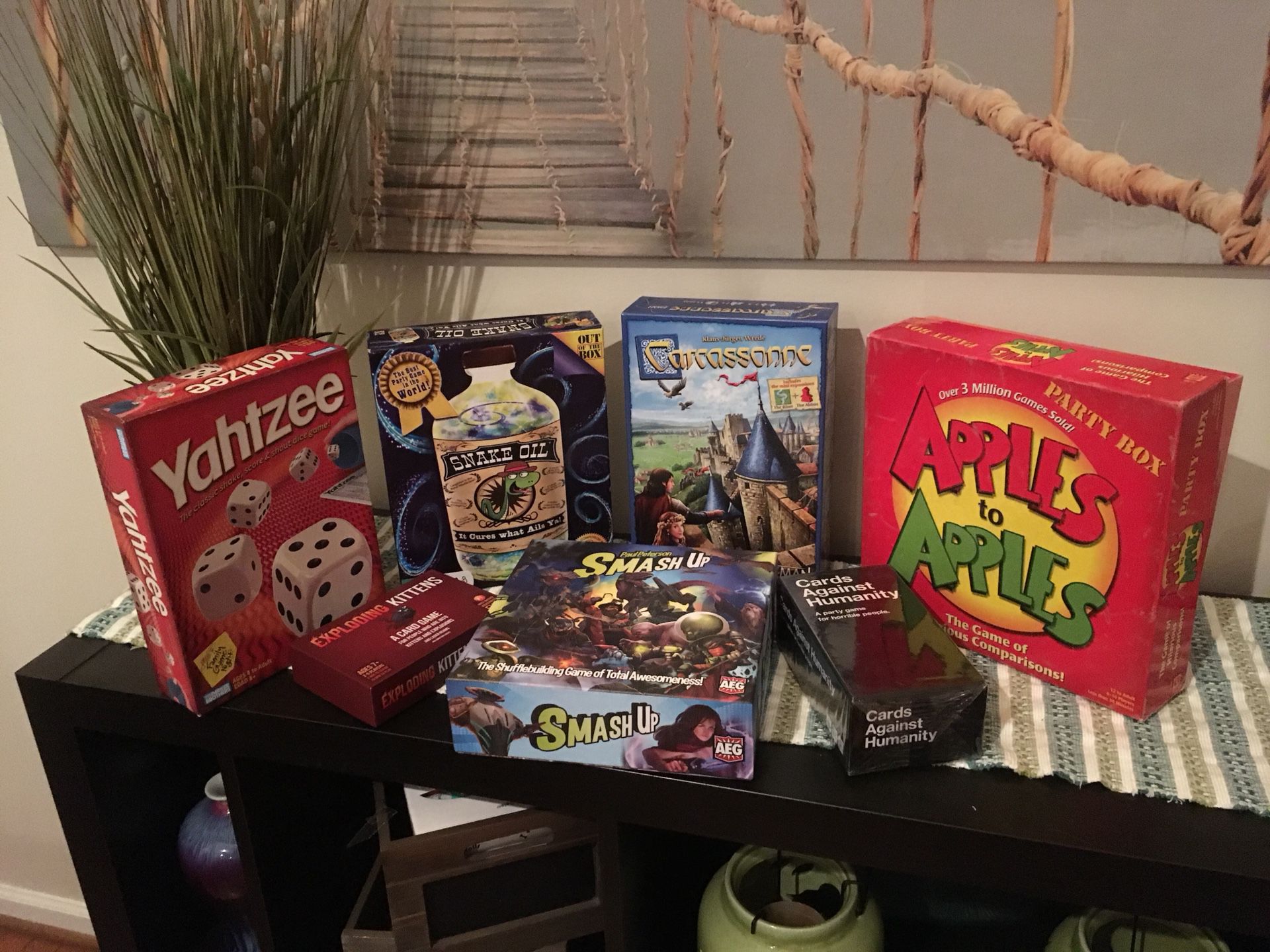 Popular Modern and Strategy Board Game Lot Snake Oil, Cards Against Humanity, Carcassonne, Exploding Kittens, and more!
