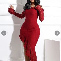 Red Lace Off shoulder Dress