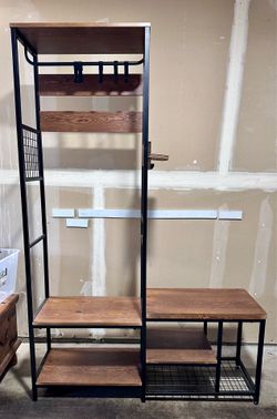 Entryway Bench with Coat Rack & Shoe Storage