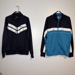 2-LOT Nike Mens Large Track Jacket Vintage Navy Blue Full Zip Sportswear BUNDLE