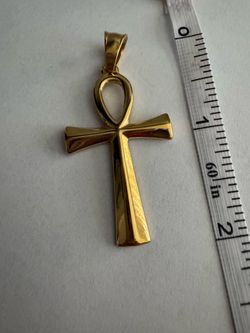 NEW Gold Tone Egyptian Ankh Cross Pendant – High Polish Key of Life Charm