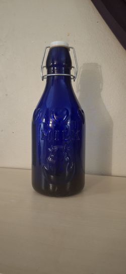 Cobalt Blue Glass Milk Bottle – Swing Top, Absolutely Pure Milk, Excellent Condition