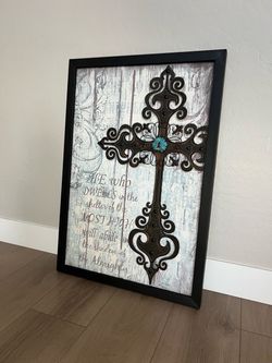 38x26 Heavy Metal Framed PSALM 91:1 Scripture Verse w/ Ornate Metal Cross